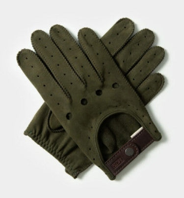 Cafe Triton Driving Gloves Suede Green Nobuck