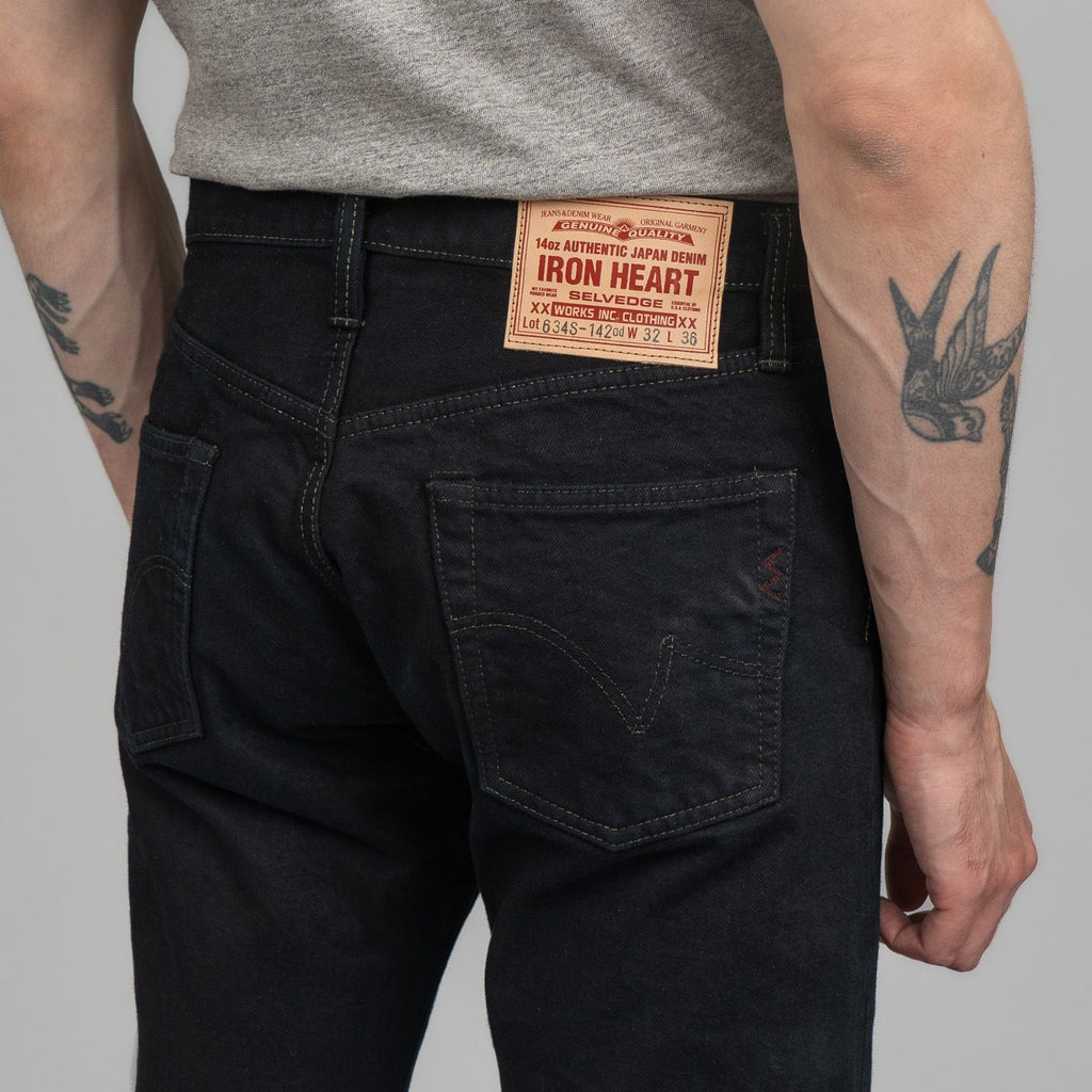 Iron Heart IH-634S-142OD 14oz Selvedge Denim Straight Cut Jeans - Indigo Overdyed Black