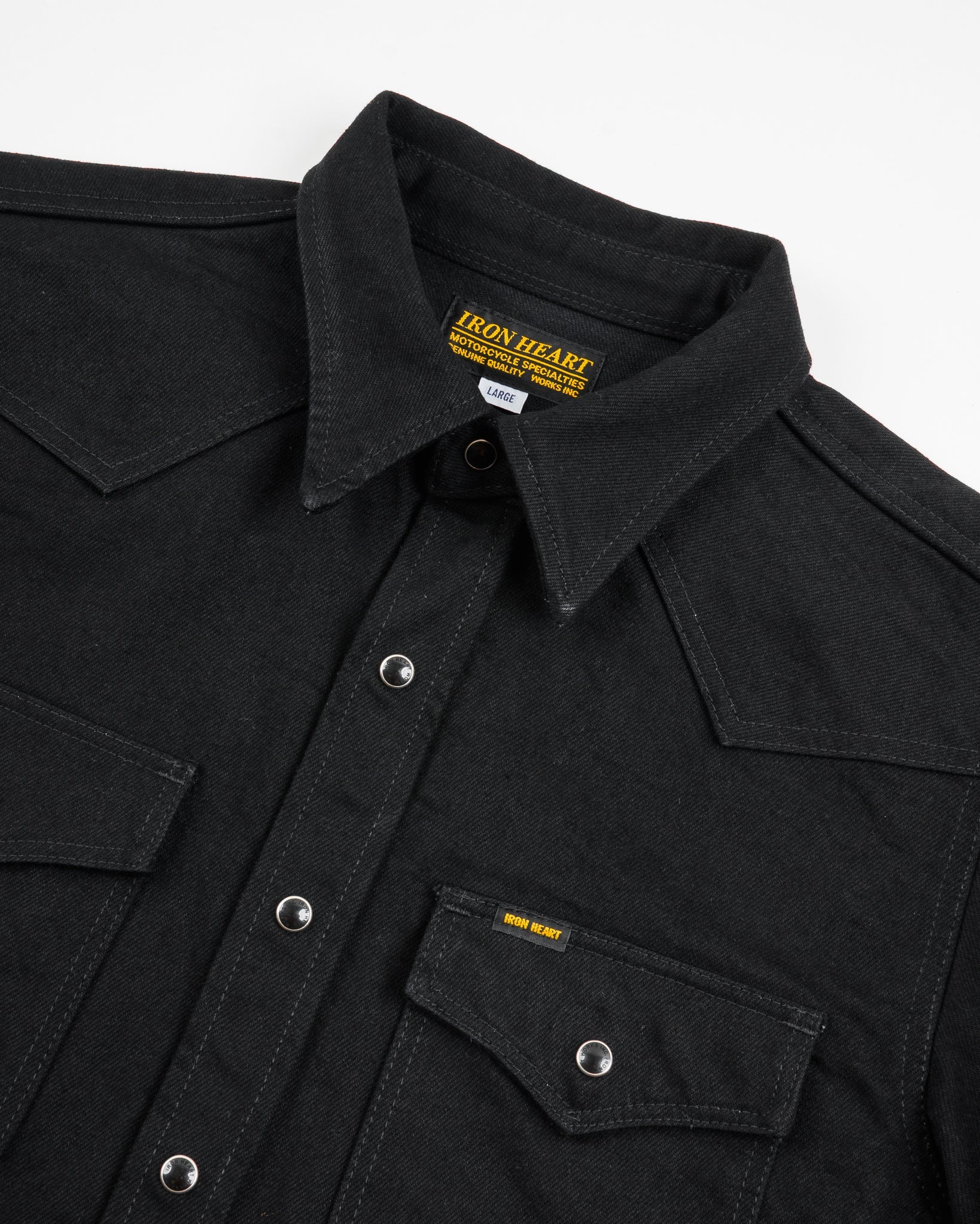 Iron Heart IHSH-295-BB 14oz Selvedge Denim Western Shirt Black/Black