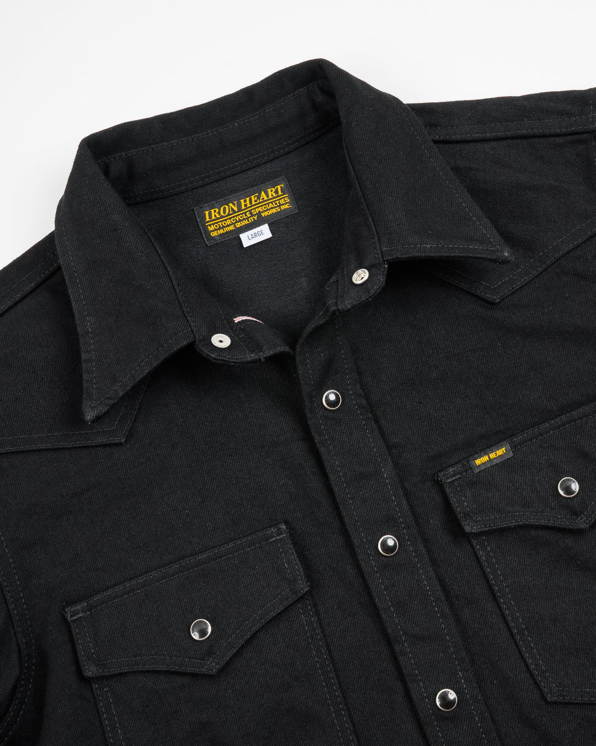 Iron Heart IHSH-295-BB 14oz Selvedge Denim Western Shirt Black/Black