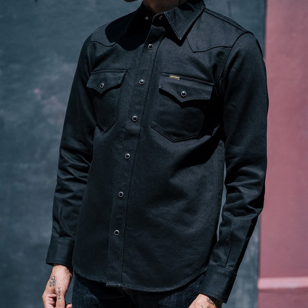 Iron Heart IHSH-361-BLK 16oz Selvedge Denim Western Shirt - Superblack (Fades To Grey)