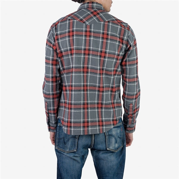 Iron Heart IHSH-369-GRY 12oz Slubby Heavy Flannel Herringbone Check Western Shirt - Grey