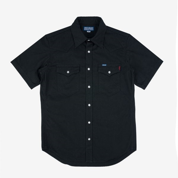Iron Heart IHSH-387-BLK (SS24) 7oz Fatigue Cloth Short Sleeved Western Shirt