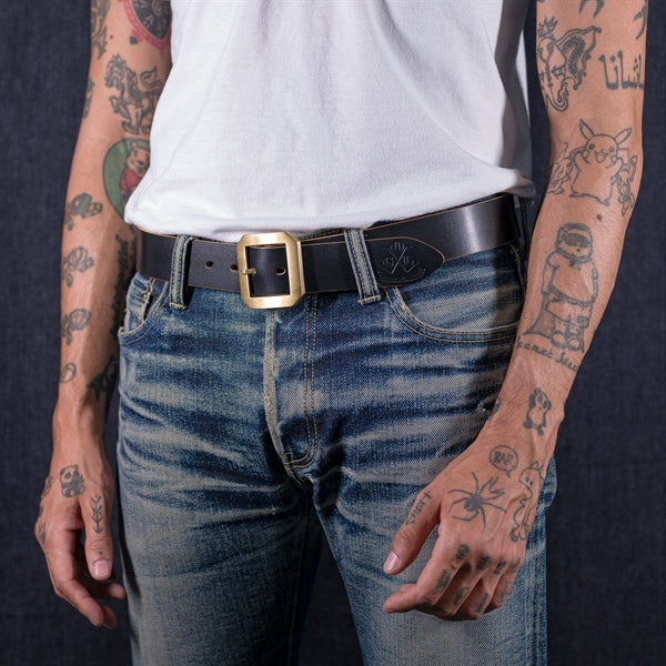 Iron Heart OGL-BELT-SPGAR - OGL Double Prong Garrison Buckle Leather Belt - Hand-Dyed Black