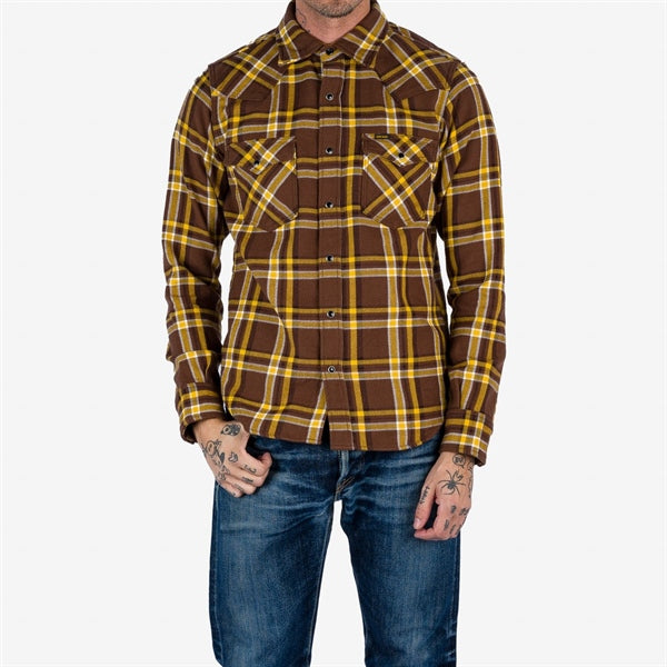 Iron Heart IHSH-372-BRN (FW23) Ultra Heavy Flannel Brown Crazy Check Western Shirt - Brown