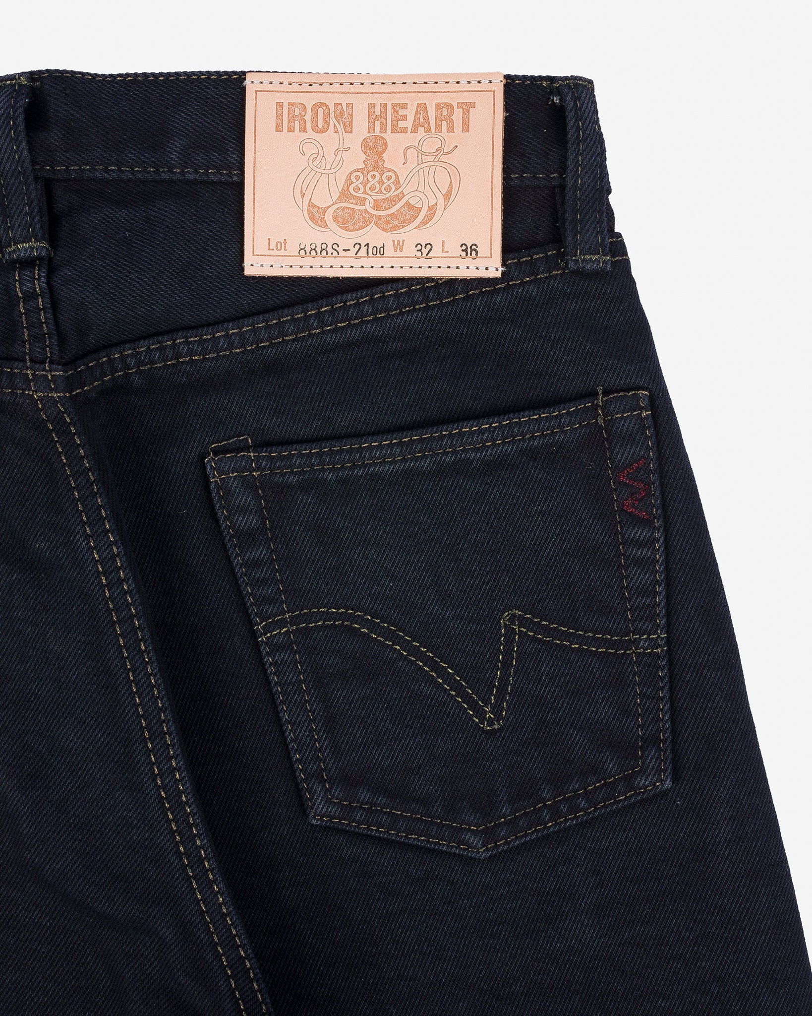 Iron Heart IH-888S-21od 21oz Selvedge Denim Medium/High Rise Tapered Cut Jeans - Indigo Overdyed Black