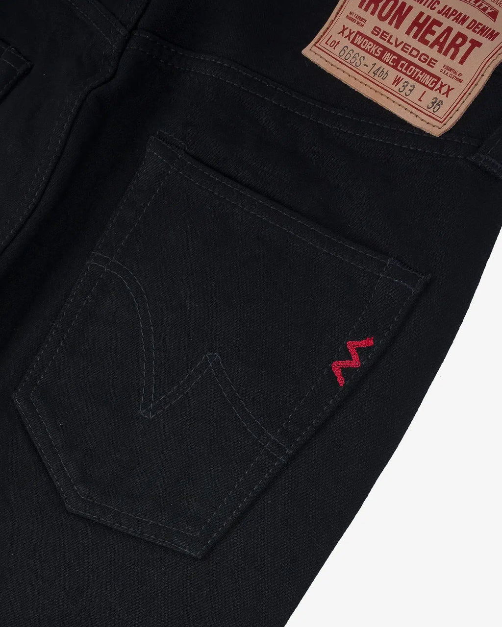Iron Heart IH-666S-142BB 14oz Selvedge Denim Slim Straight Cut - Black/Black