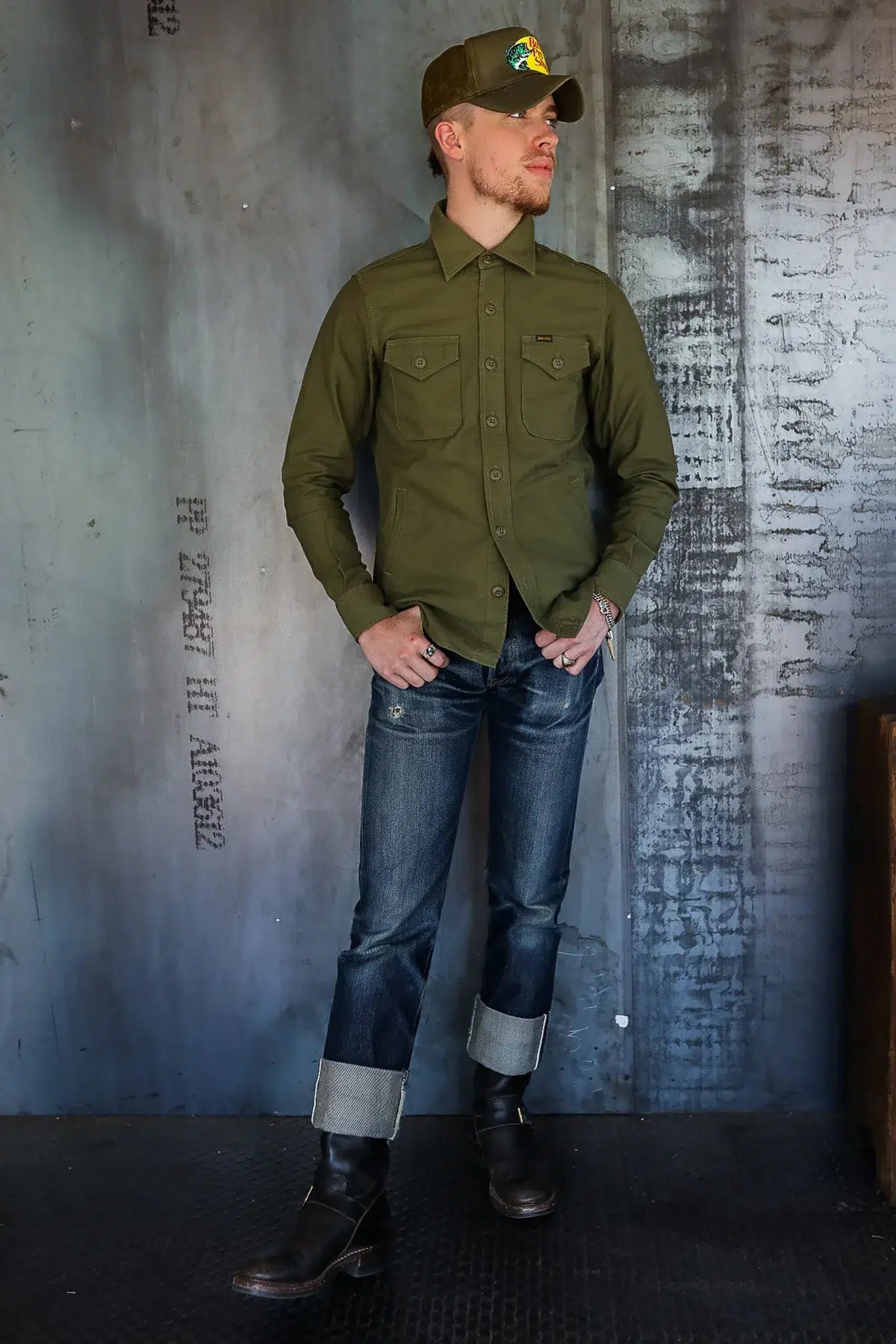 Iron Heart IHSH-328-GRN (FW22) 7oz Back Satin Military CPO Shirt