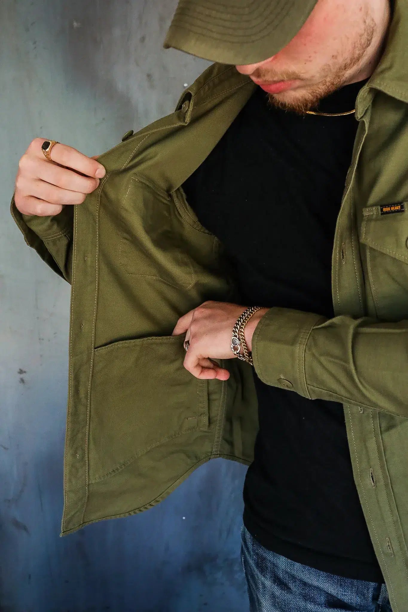 Iron Heart IHSH-328-GRN (FW22) 7oz Back Satin Military CPO Shirt