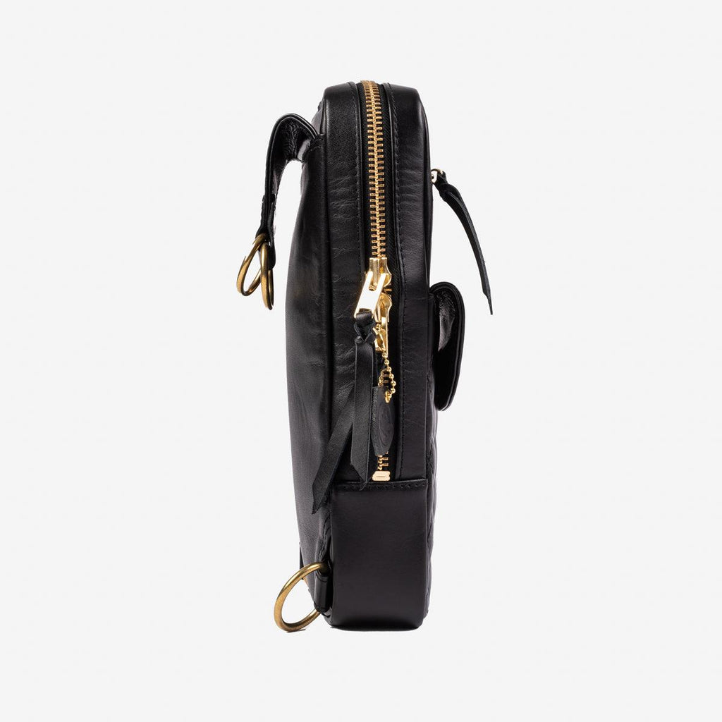 Iron Heart IHE-40 Rectangular Leather Diamond Stitched Shoulder Bag - Black