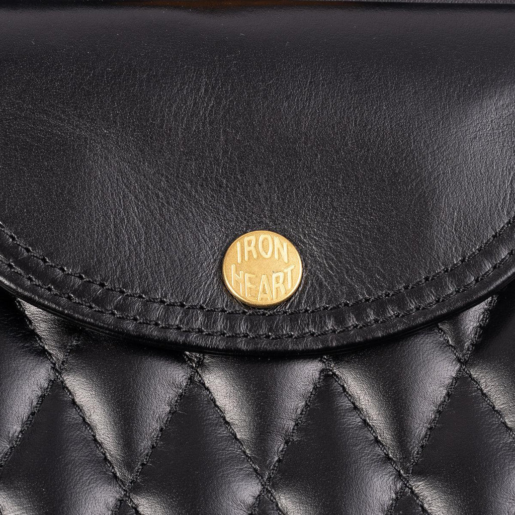 Iron Heart IHE-40 Rectangular Leather Diamond Stitched Shoulder Bag - Black