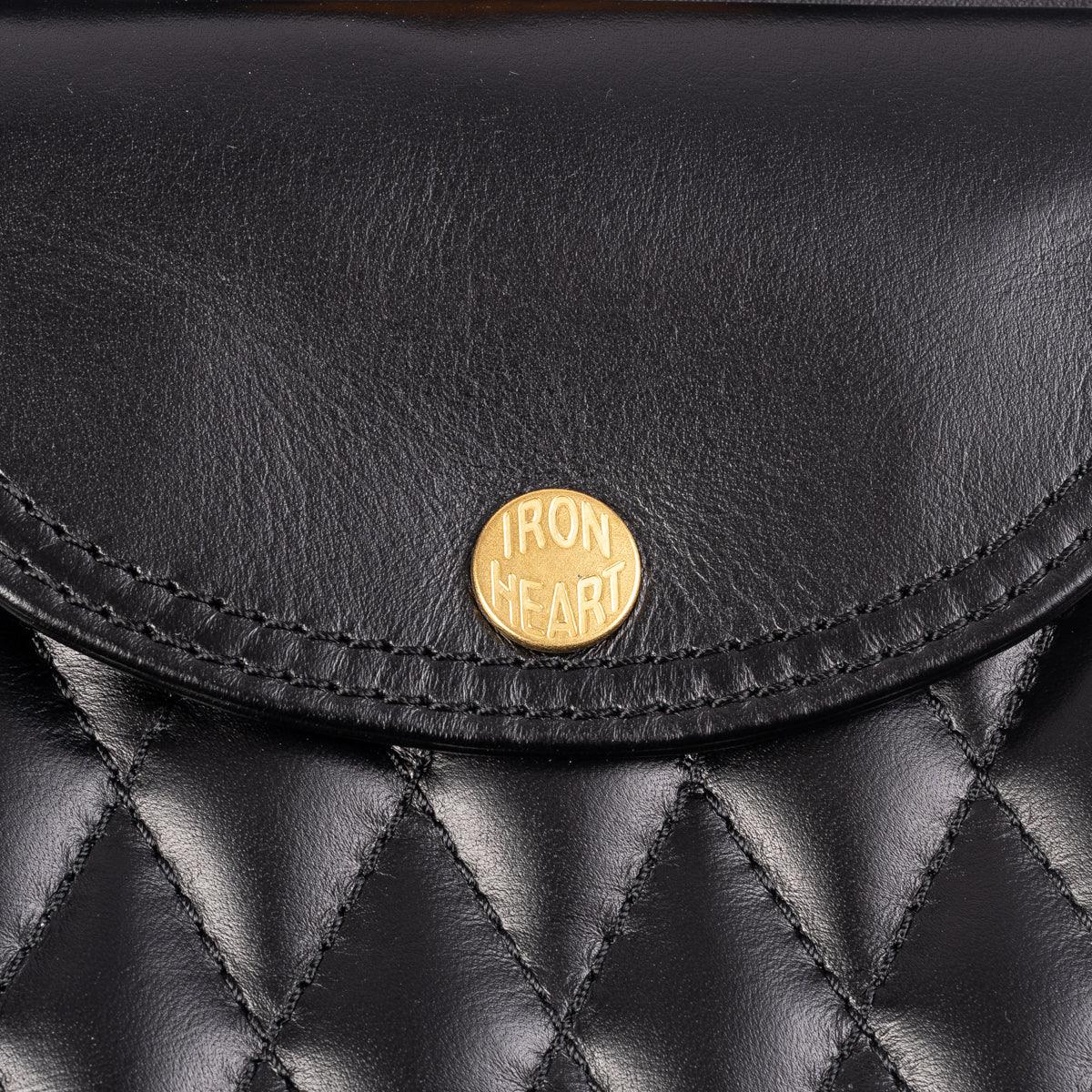 Iron Heart IHE-40 Rectangular Leather Diamond Stitched Shoulder Bag - Black