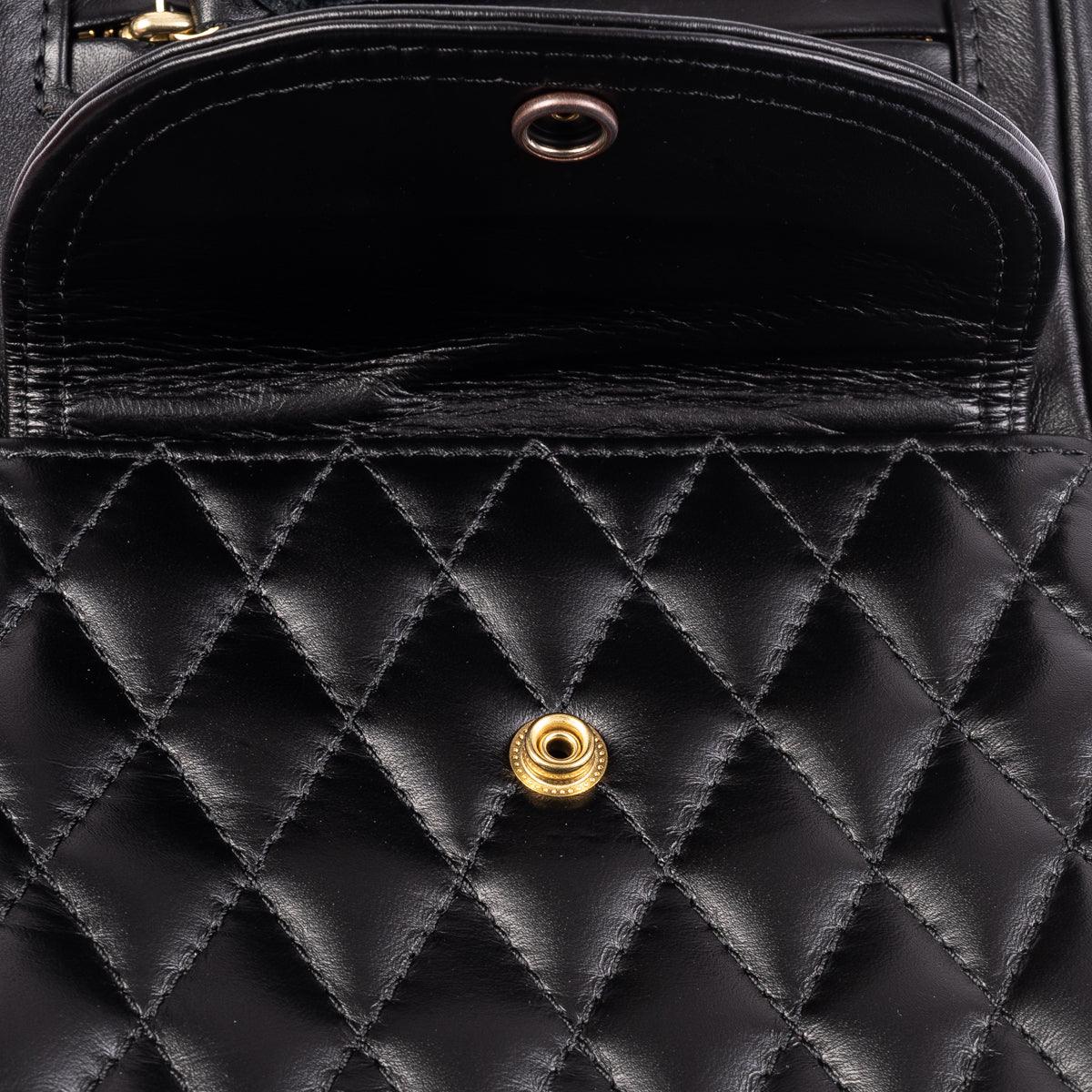Iron Heart IHE-40 Rectangular Leather Diamond Stitched Shoulder Bag - Black