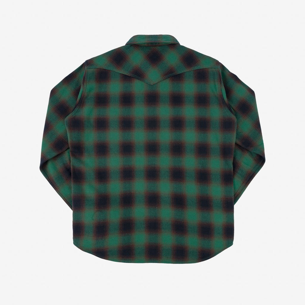 Iron Heart IHSH-373-GRN (FW23) Ultra Heavy Flannel Ombré Check Western Shirt - Green