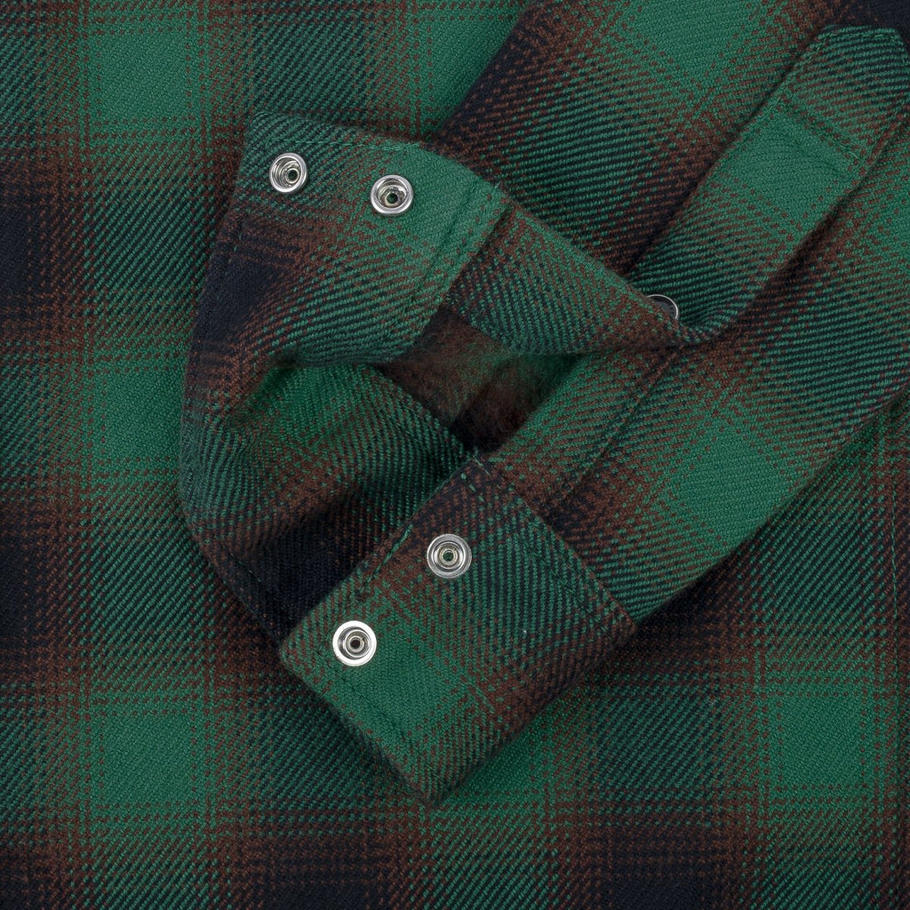 Iron Heart IHSH-373-GRN (FW23) Ultra Heavy Flannel Ombré Check Western Shirt - Green