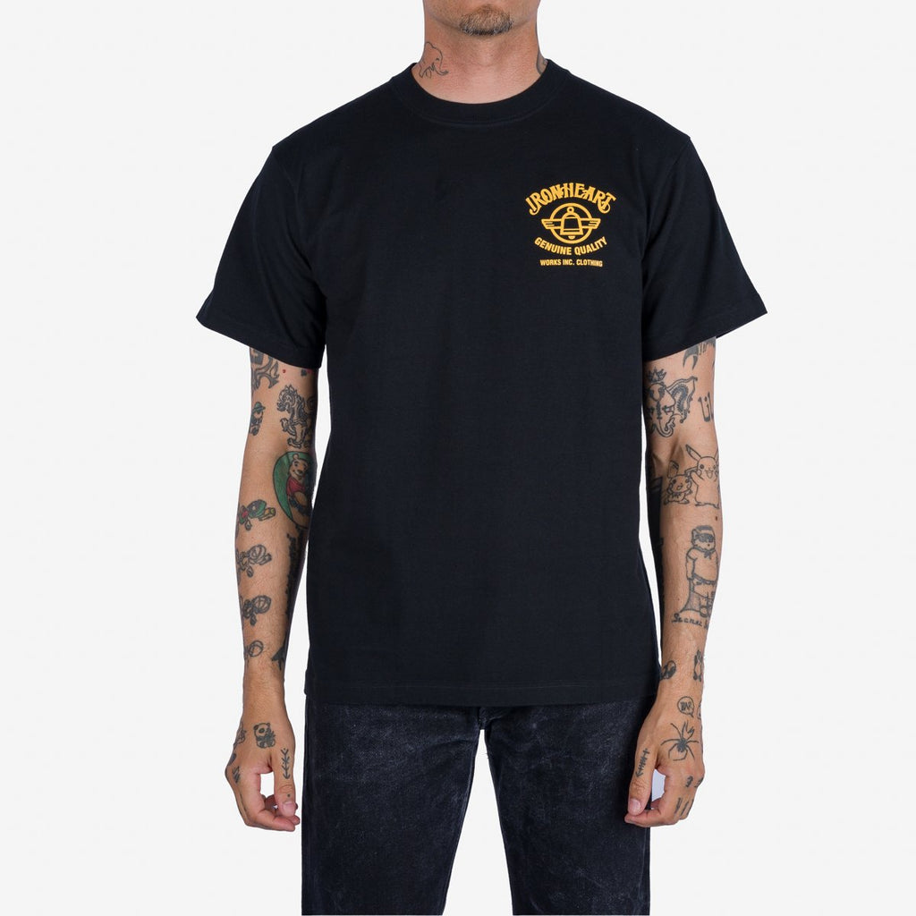Iron Heart IHT-2403-BLK 7.5oz Printed Loopwheel Crew Neck T-Shirt - Black