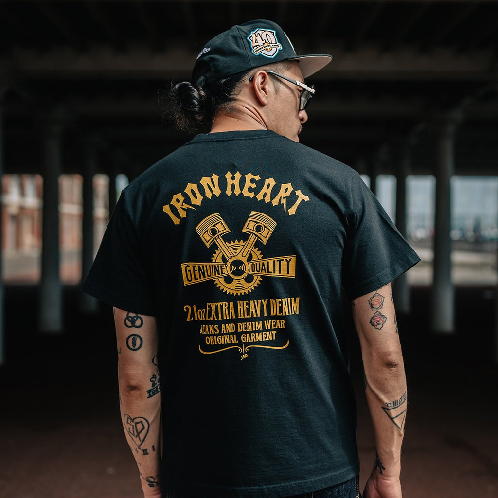 Iron Heart IHT-2403-BLK 7.5oz Printed Loopwheel Crew Neck T-Shirt - Black