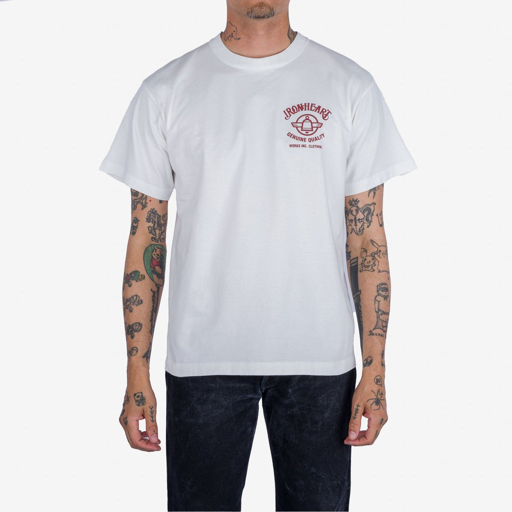 Iron Heart IHT-2403-BLK 7.5oz Printed Loopwheel Crew Neck T-Shirt - White