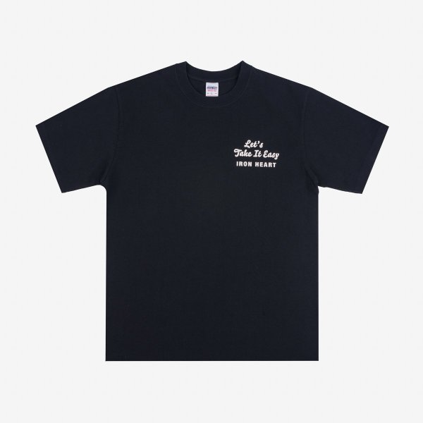 Iron Heart IHT-2404-BLK 7.5oz Printed Loopwheel Crew Neck T-Shirt - Black