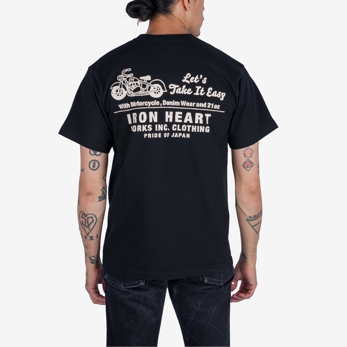 Iron Heart IHT-2404-BLK 7.5oz Printed Loopwheel Crew Neck T-Shirt - Black
