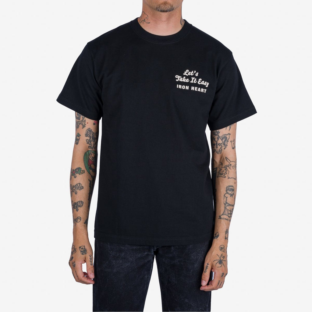 Iron Heart IHT-2404-BLK 7.5oz Printed Loopwheel Crew Neck T-Shirt - Black