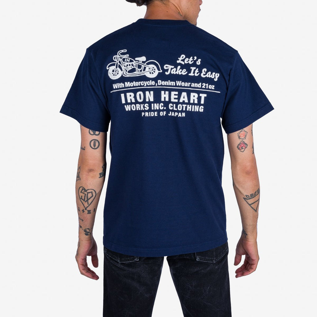 Iron Heart IHT-2404-NAV 7.5oz Printed Loopwheel Crew Neck T-Shirt - Navy