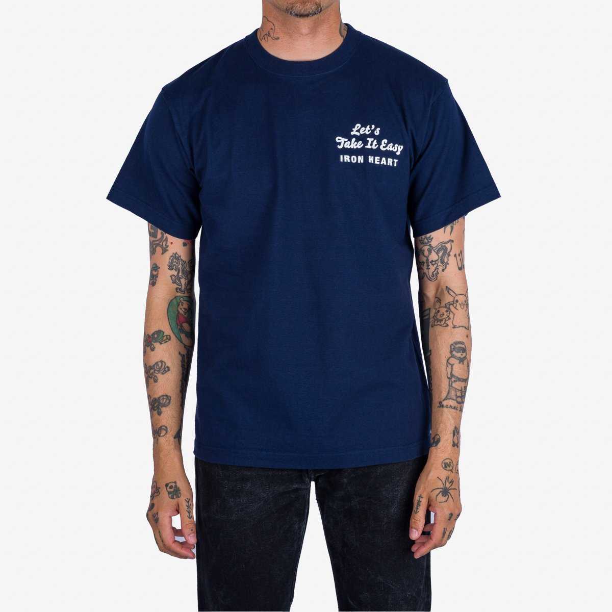 Iron Heart IHT-2404-NAV 7.5oz Printed Loopwheel Crew Neck T-Shirt - Navy