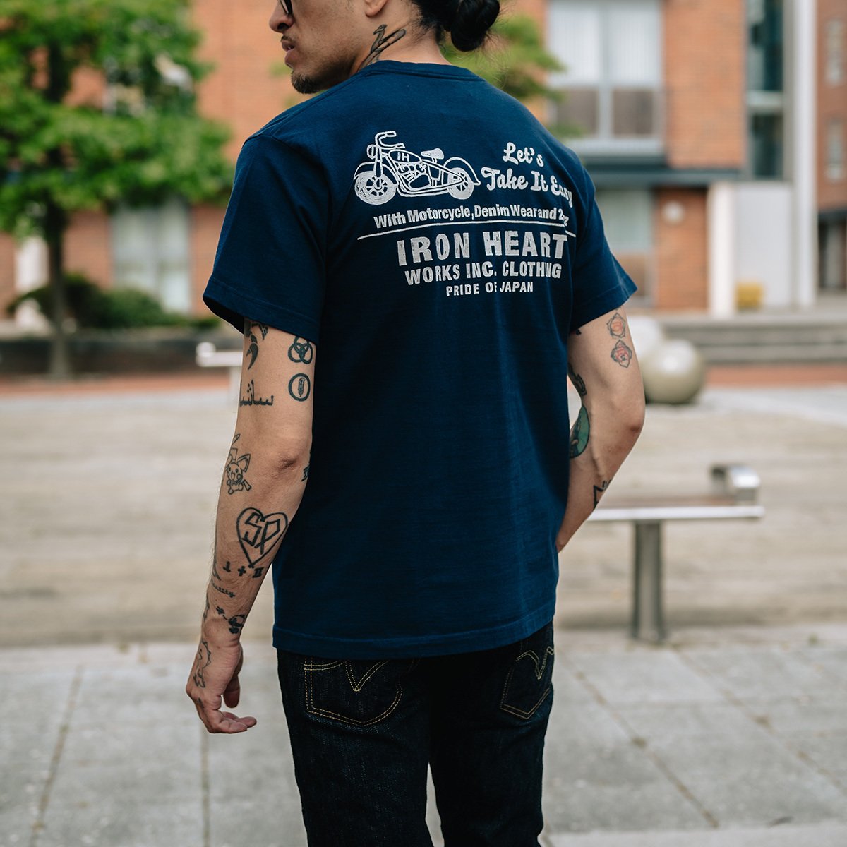 Iron Heart IHT-2404-NAV 7.5oz Printed Loopwheel Crew Neck T-Shirt - Navy