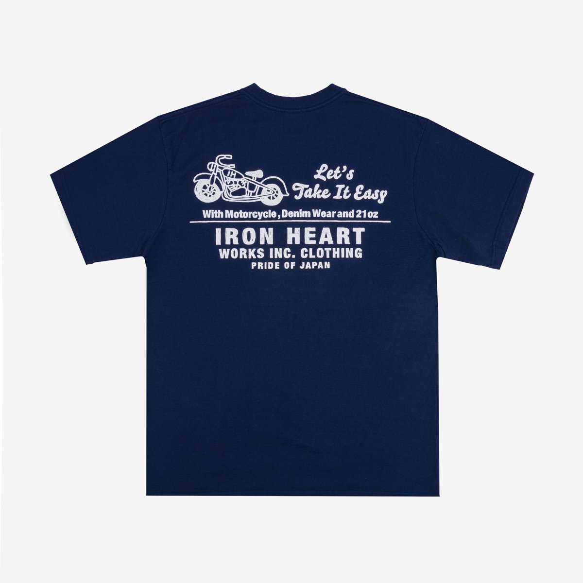 Iron Heart IHT-2404-NAV 7.5oz Printed Loopwheel Crew Neck T-Shirt - Navy