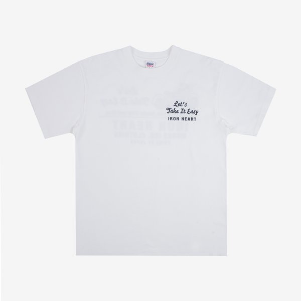 Iron Heart IHT-2404-WHT 7.5oz Printed Loopwheel Crew Neck T-Shirt - White