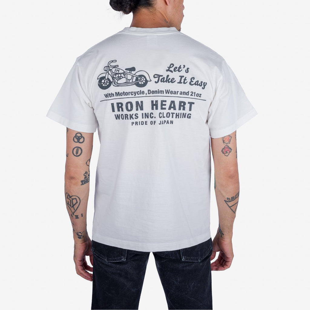 Iron Heart IHT-2404-WHT 7.5oz Printed Loopwheel Crew Neck T-Shirt - White