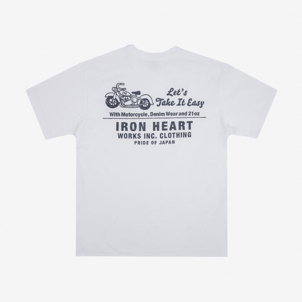 Iron Heart IHT-2404-WHT 7.5oz Printed Loopwheel Crew Neck T-Shirt - White