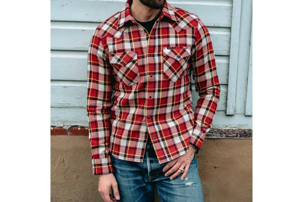 Iron Heart IHSH-340-RED Ultra Heavy Flannel Classic Check Western Shirt