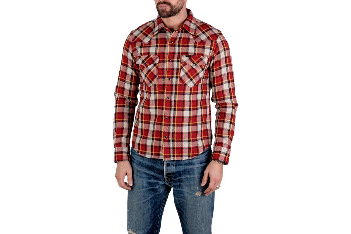 Iron Heart IHSH-340-RED Ultra Heavy Flannel Classic Check Western Shirt