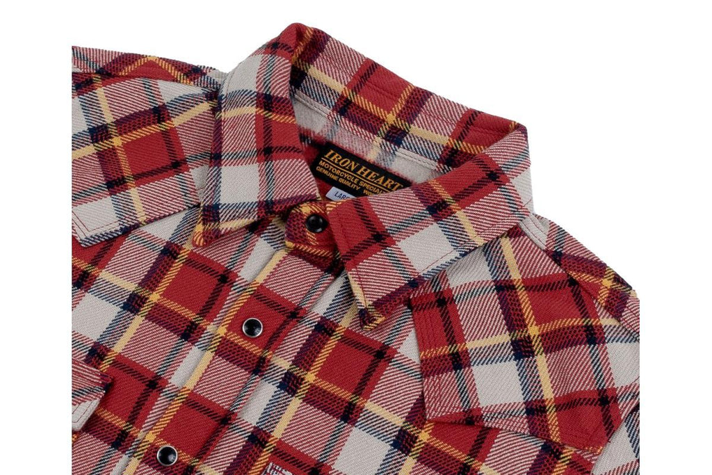 Iron Heart IHSH-340-RED Ultra Heavy Flannel Classic Check Western Shirt