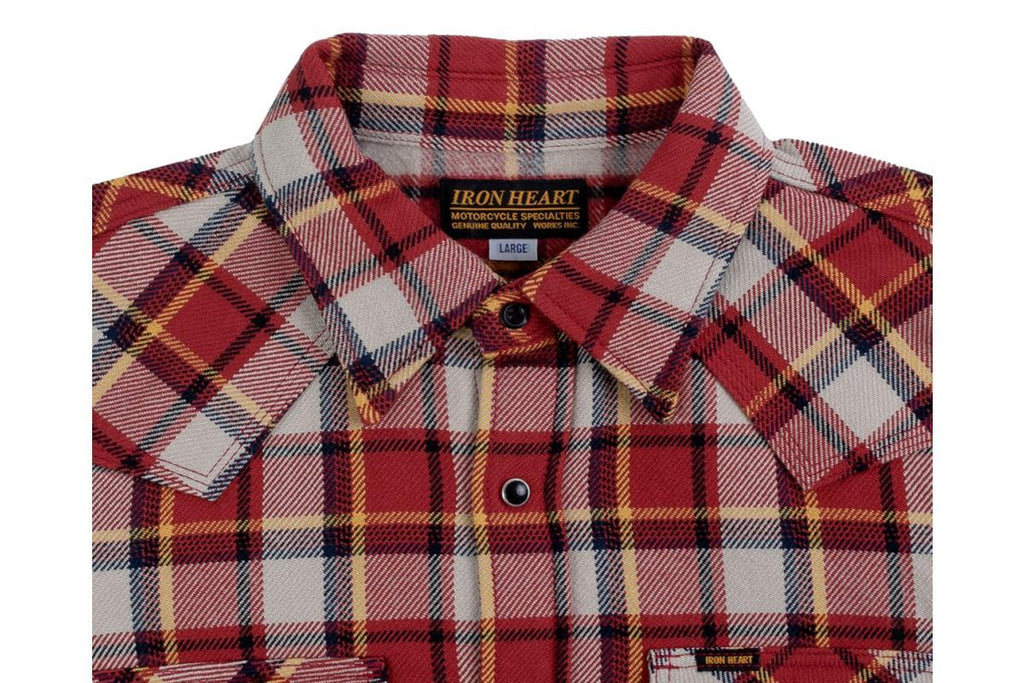 Iron Heart IHSH-340-RED Ultra Heavy Flannel Classic Check Western Shirt