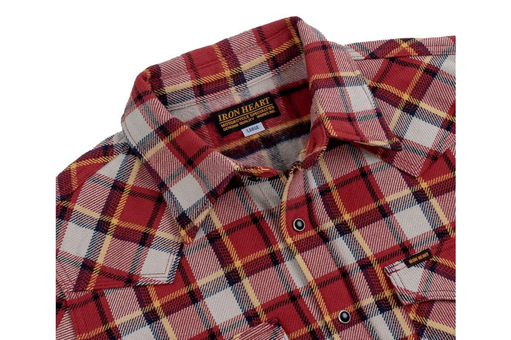 Iron Heart IHSH-340-RED Ultra Heavy Flannel Classic Check Western Shirt