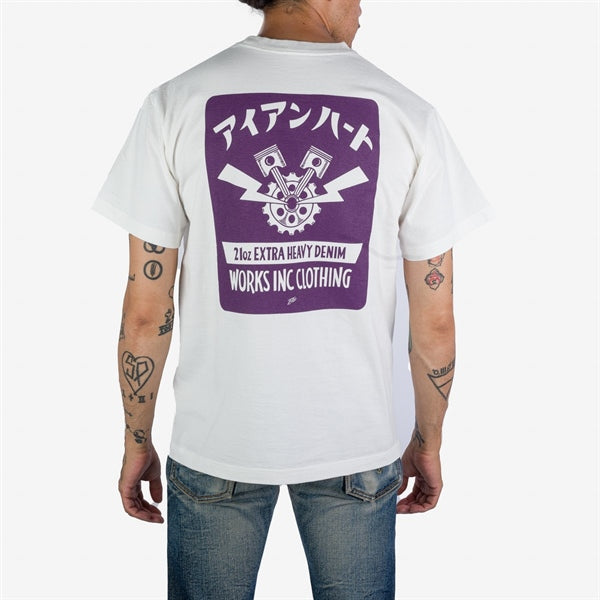 Iron Heart IHPT-2305-WHT 7.5oz Printed Loopwheel Crew Neck T-Shirt
