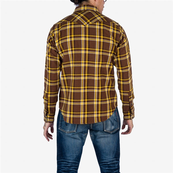 Iron Heart IHSH-372-BRN (FW23) Ultra Heavy Flannel Brown Crazy Check Western Shirt - Brown