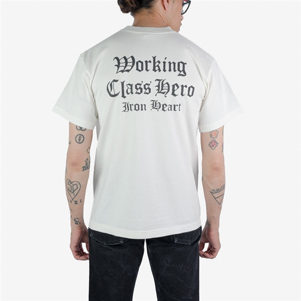 Iron Heart IHPT-2303-WHT 7.5oz Printed Loopwheel Crew Neck T-Shirt