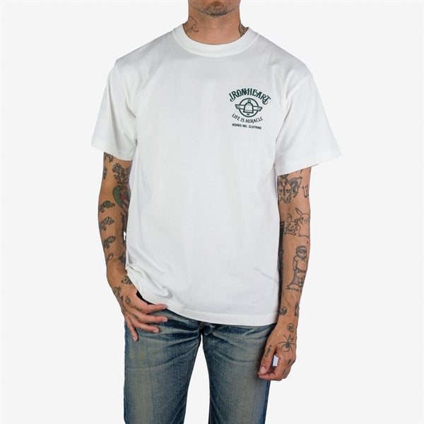 Iron Heart IHPT-2306-WHT 7.5oz Printed Loopwheel Crew Neck T-Shirt