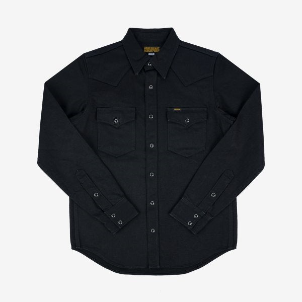 Iron Heart IHSH-361-BLK 16oz Selvedge Denim Western Shirt - Superblack (Fades To Grey)