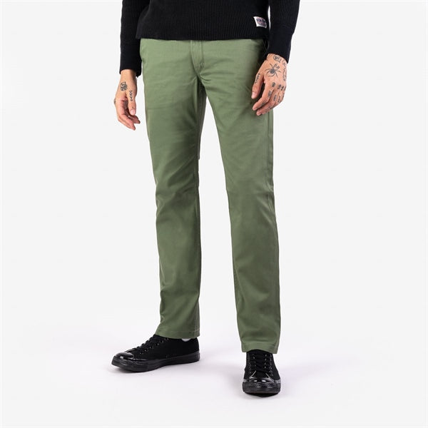 Iron Heart IH-721-OLV 9oz Mercerized Selvedge Cotton Slim Tapered Chinos - Olive Green
