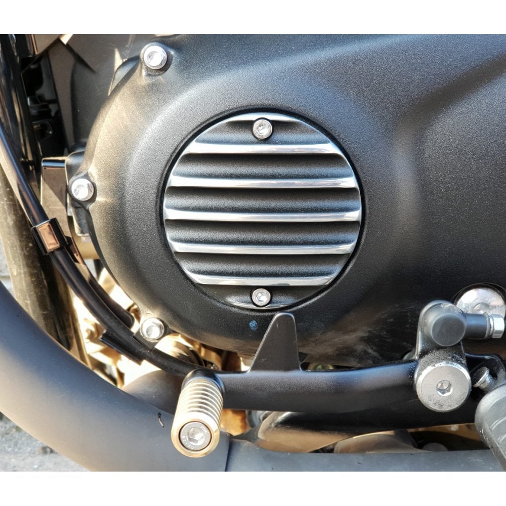 Motone Ribbed Black Polished Rib Contrast Finish Clutch Cover - MMU036