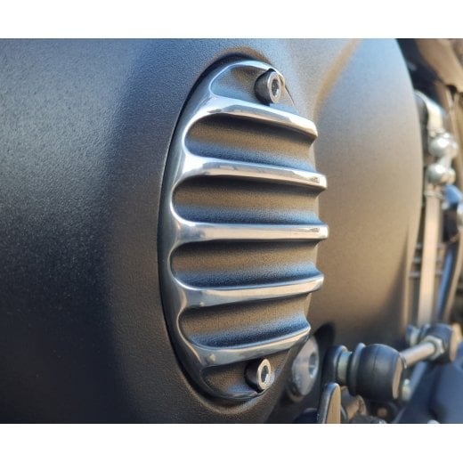 Motone Ribbed Black Polished Rib Contrast Finish Clutch Cover - MMU036