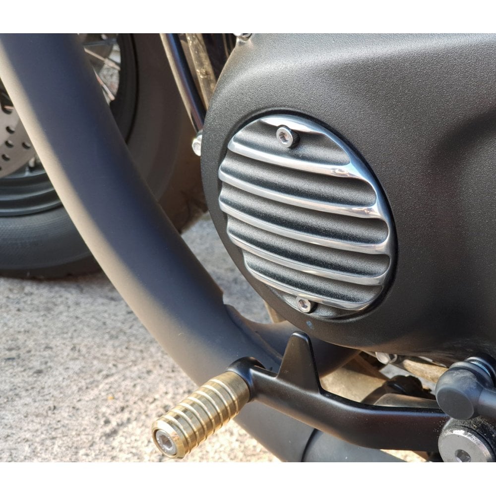 Motone Ribbed Black Polished Rib Contrast Finish Clutch Cover - MMU036