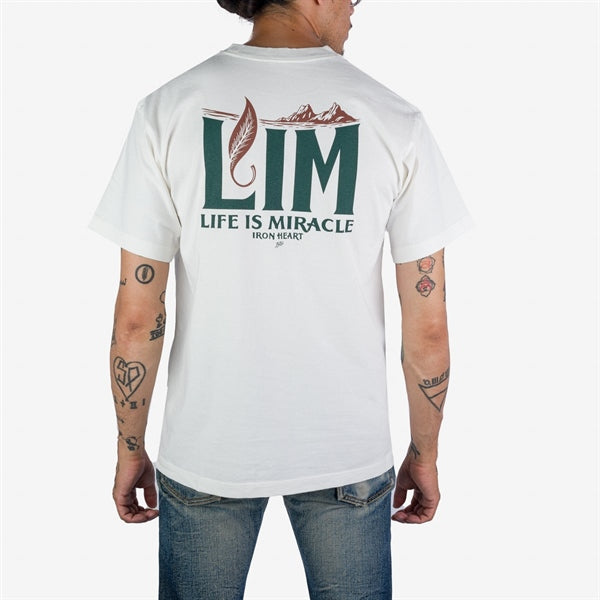 Iron Heart IHPT-2306-WHT 7.5oz Printed Loopwheel Crew Neck T-Shirt