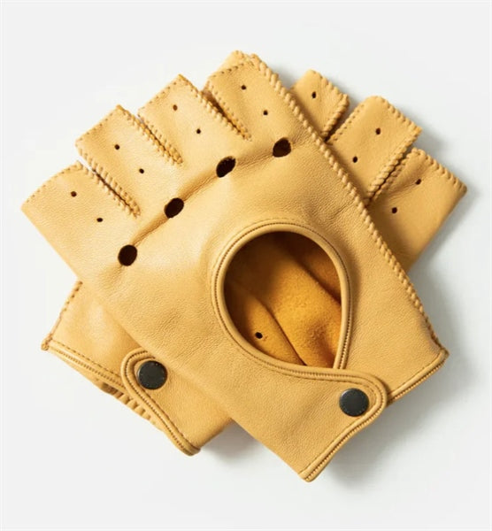Cafe The Targa Fingerless Driving Gloves Cream