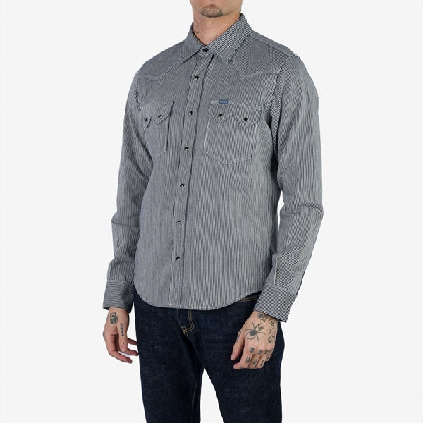 Iron Heart IHSH-365-IND (FW23) 8oz Herringbone Hickory Stripe Sawtooth Western Shirt - Indigo