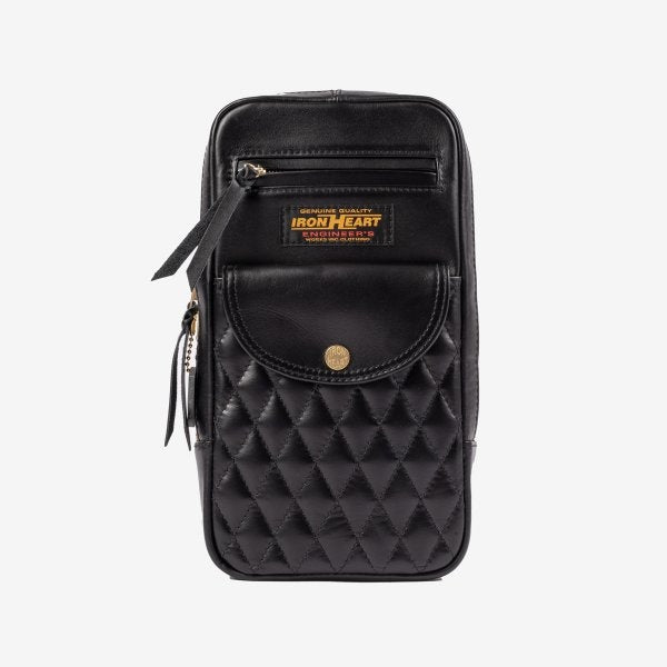 Iron Heart IHE-40 Rectangular Leather Diamond Stitched Shoulder Bag - Black